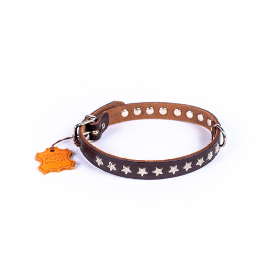 German Star Studded Leather Collar (Single Lined) - Small