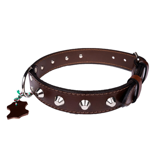 Italian Leather Studded Collar - Large