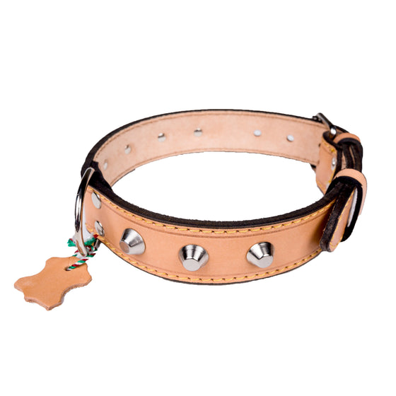 Italian Leather Studded Collar - Large