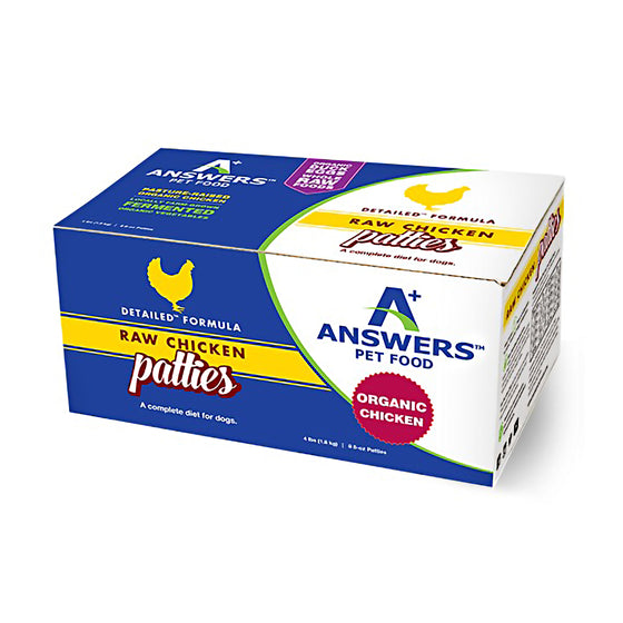 Answers Detailed Chicken Frozen RAW Diet (Patties)