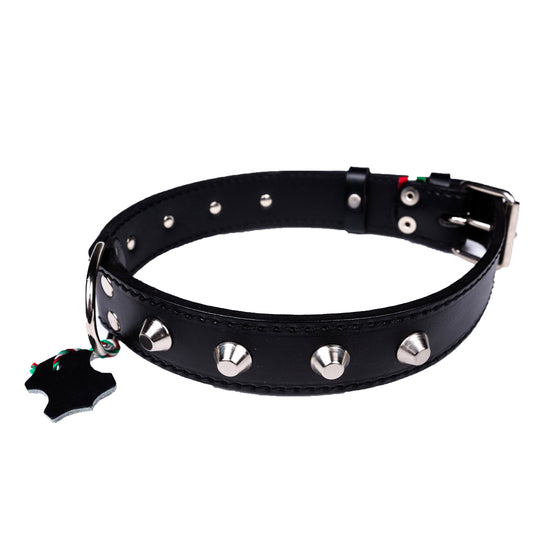 Italian Leather Studded Collar - Large